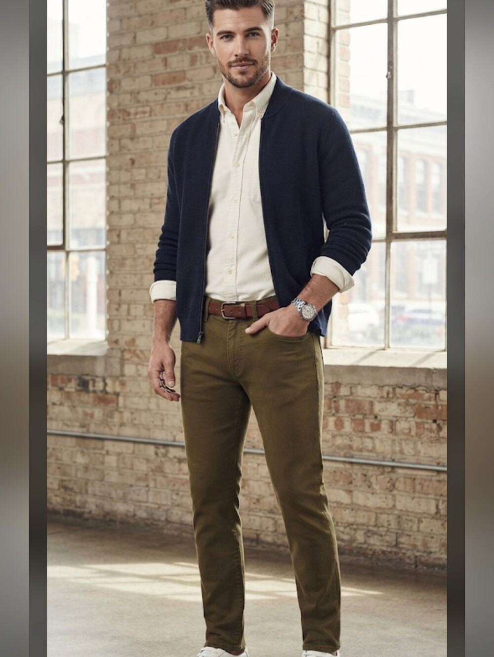 H&M olive green jeans feature a slim fit straight-leg cut.size 30 X30 Inseam